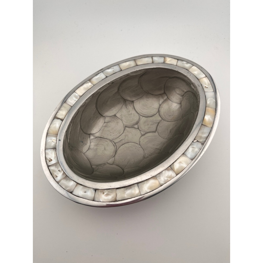Julia Knight Classic Oval Bowl 8" Mother of Pearl Inlay Aluminum Serving Dish